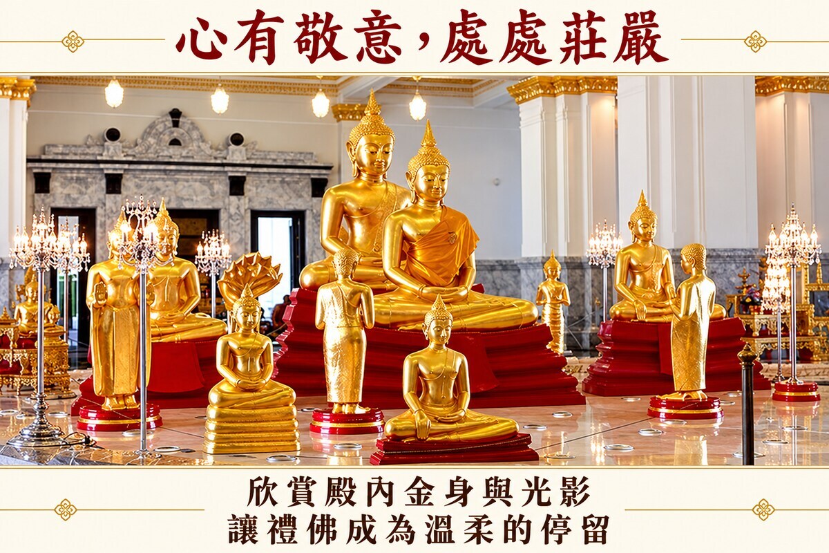所通寺殿內多尊金色佛像的空間景觀