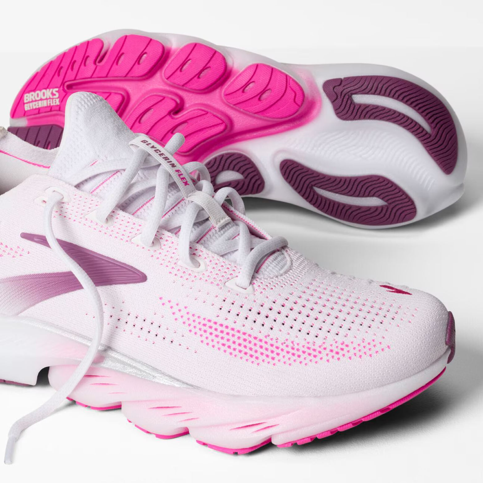 Brooks Women's Glycerin Flex Running Shoes - White/Cyber Pink/Argyle