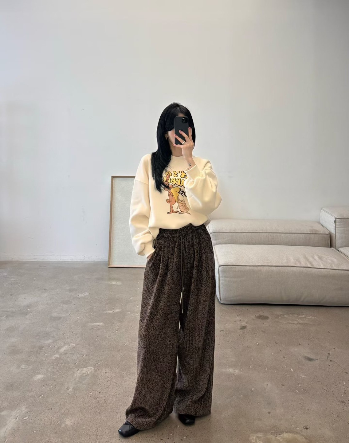 豹紋坑條絨休閒褲