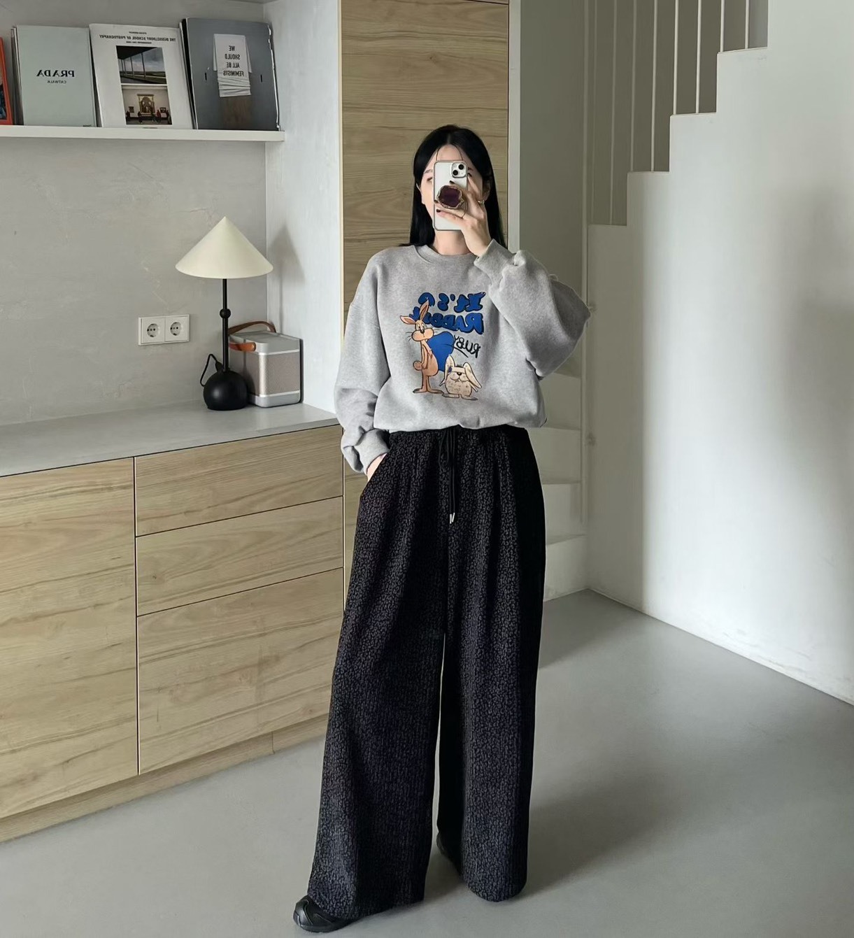 豹紋坑條絨休閒褲