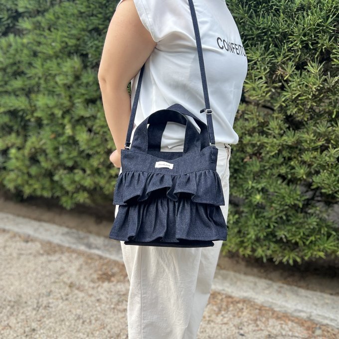 【日本製 Poo loca】牛仔雙層荷葉邊2 Way Bag  (J2610 PI767)