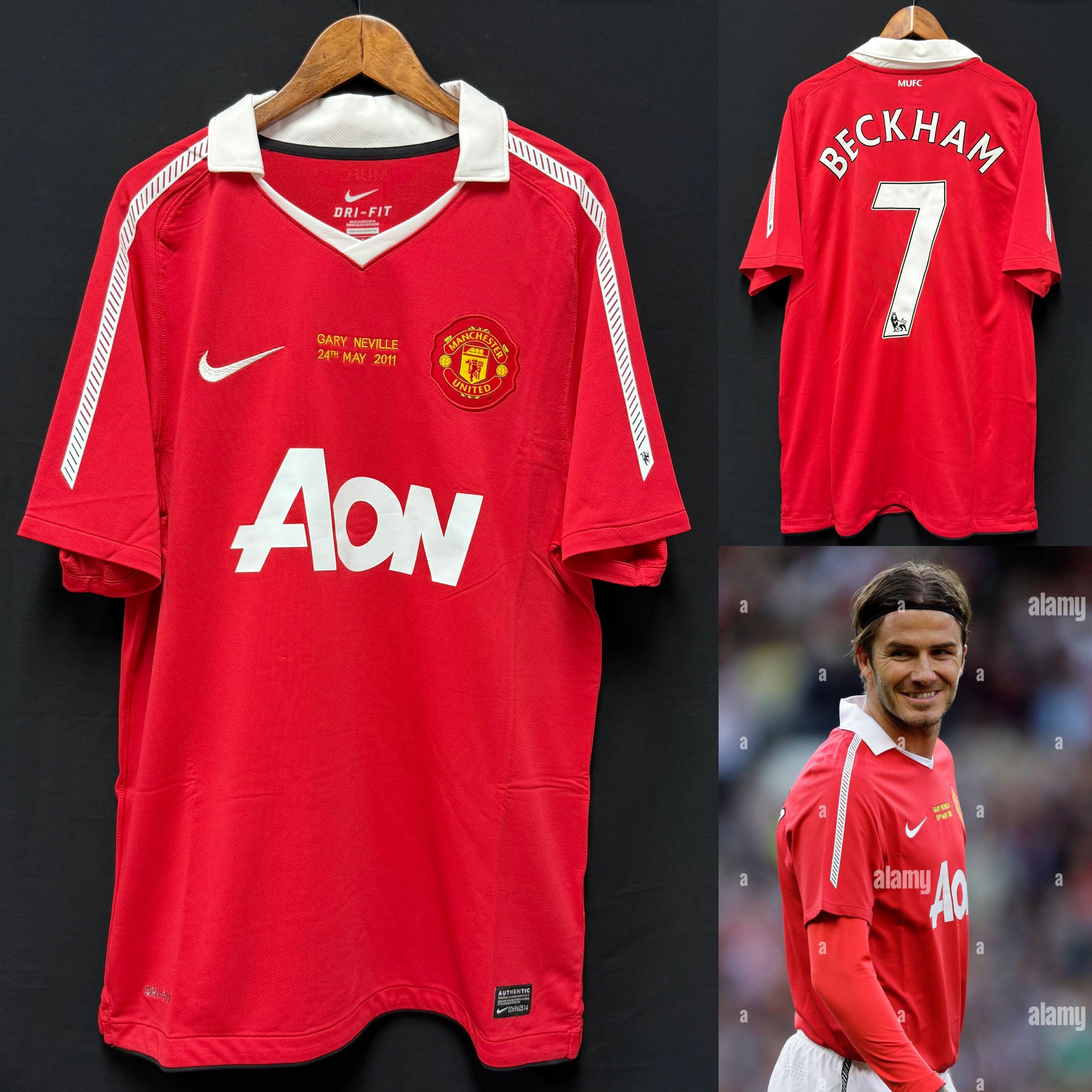 (BNWT) Manchester United 2010-2011 Gary Neville Testimonial Nike Home Shirt #7 BECKHAM