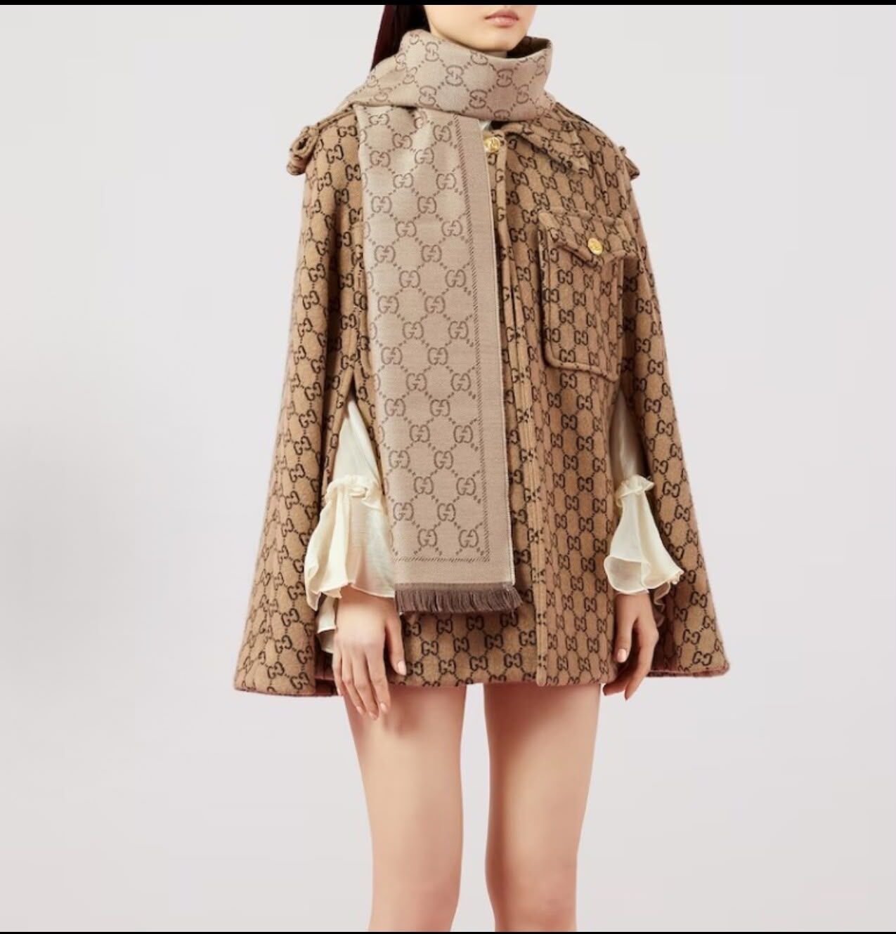 【MW 限量登場】GUCCI 爆款 GG 標誌羊毛桑蠶絲圍巾（棕色/卡其色）