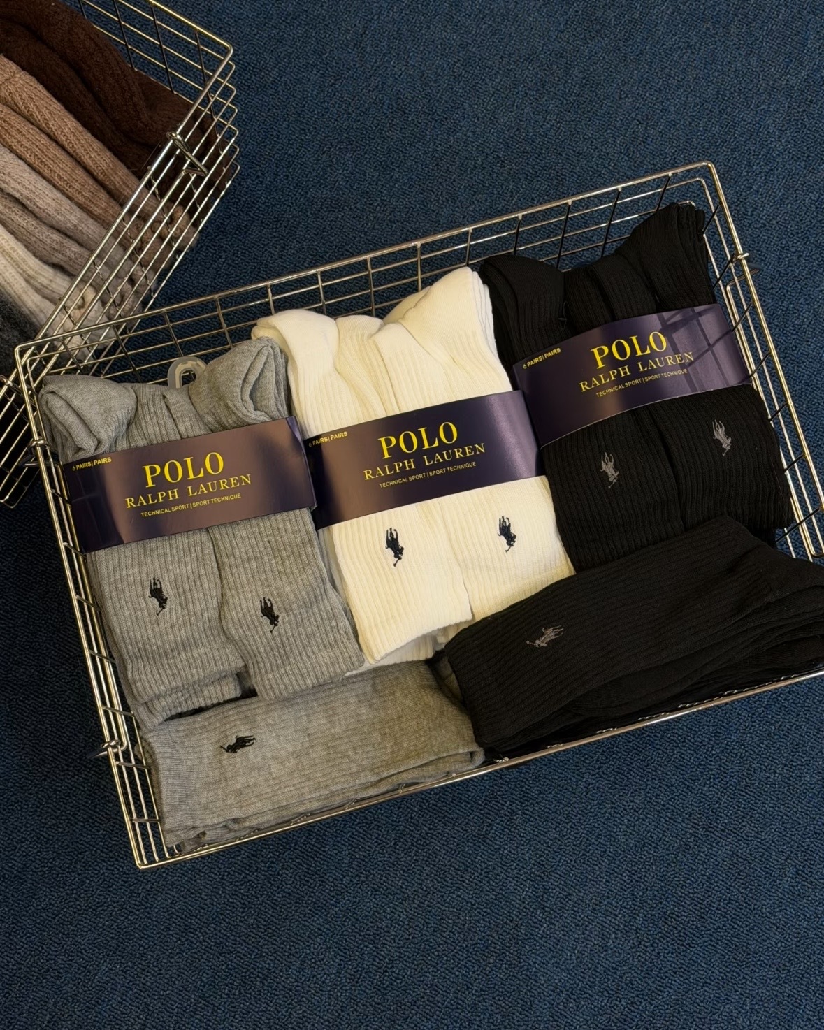 美國 Polo Ralph Lauren 刺繡 小Logo 基本款 素色 長襪 六雙一組 三款