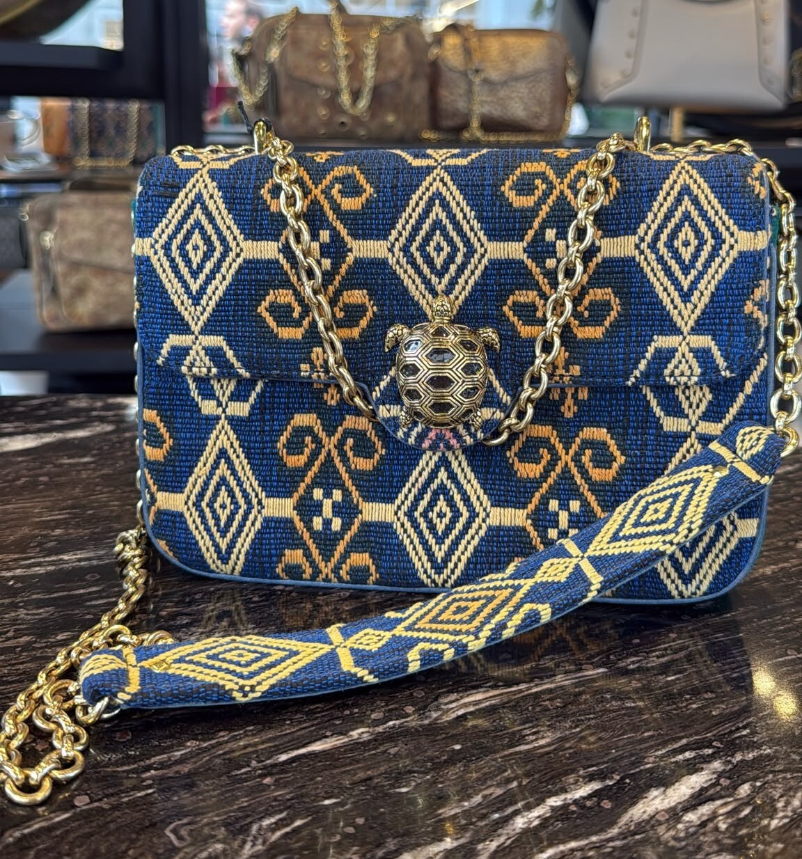 SMA-HHG1010-019 CLARIS VIROT-Blue Sumba Leather Ava Medium Bag 2114 - 金 (A19)