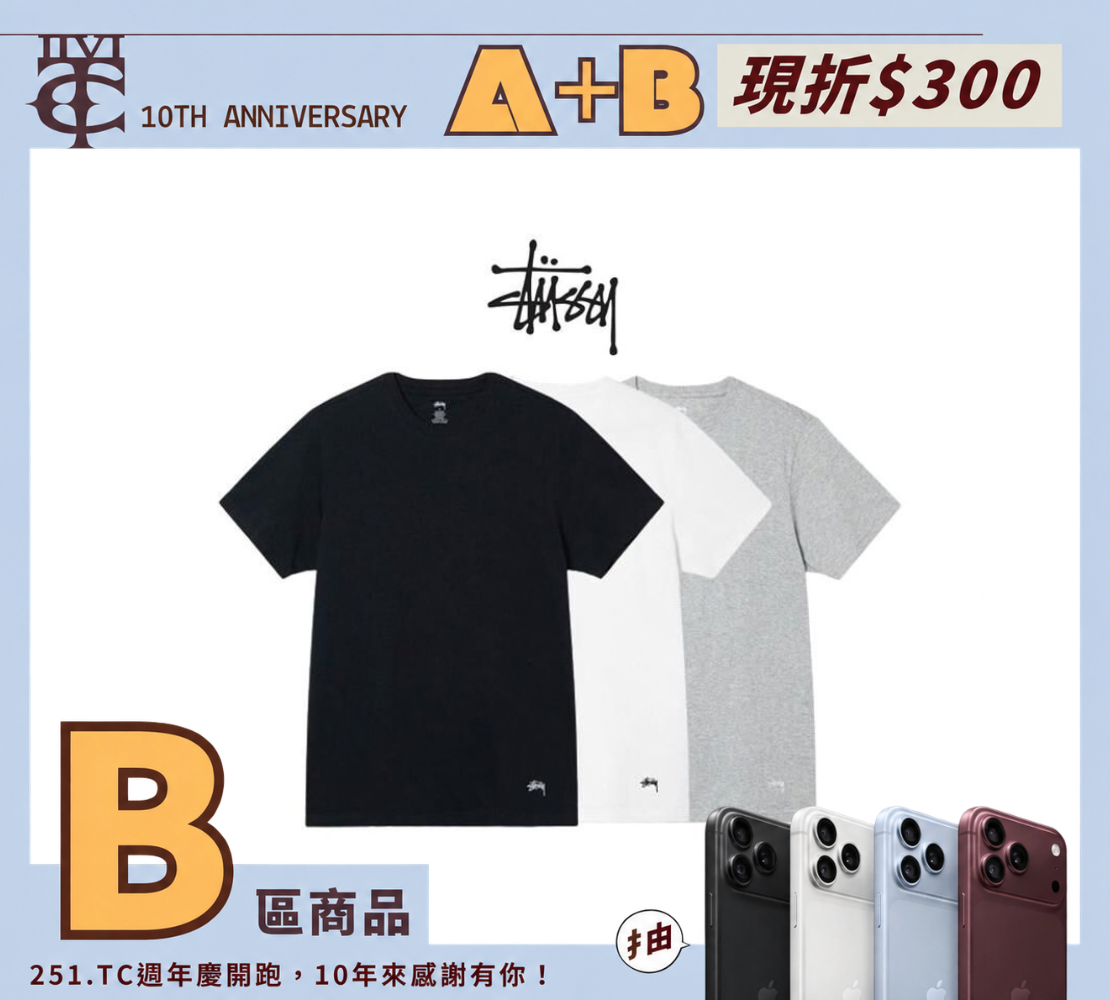 <現貨+預購>Stüssy STUSSY 小LOGO 素T 黑白灰 3件組 1140355