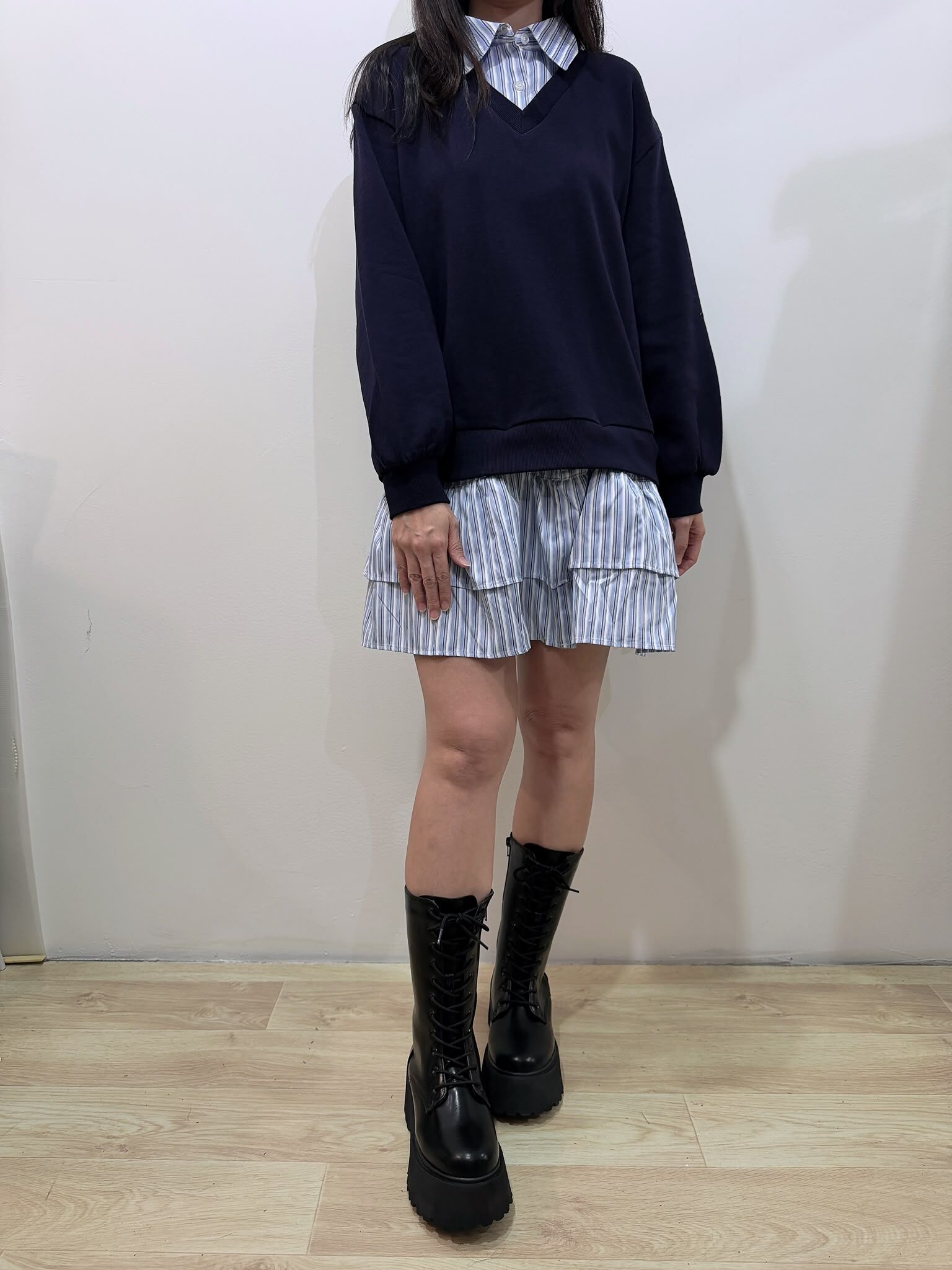 HY 假兩件 學院風 2WAY TOP OP 下擺可拆