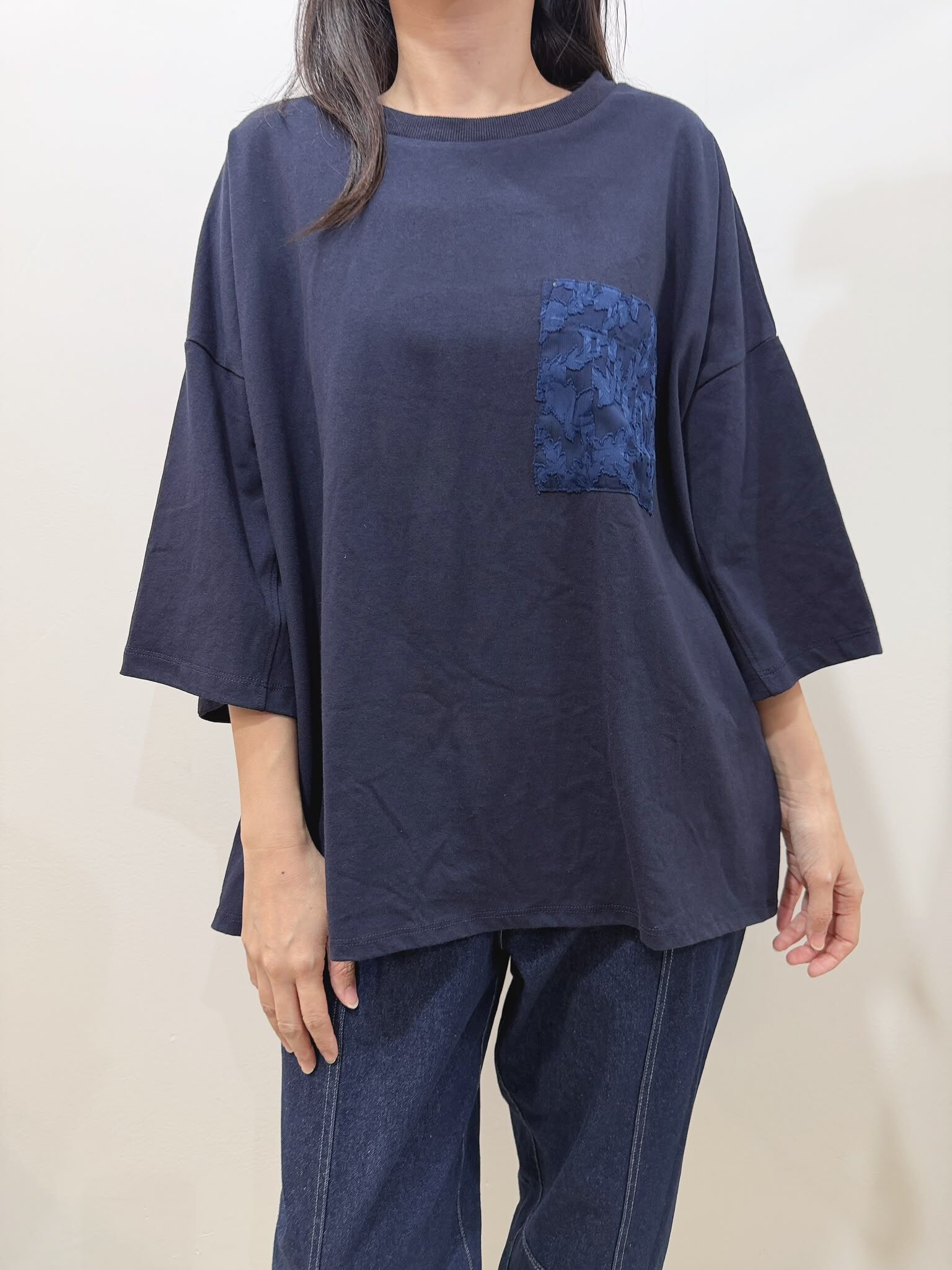 LN 印花薄紗提花拼接 TOP