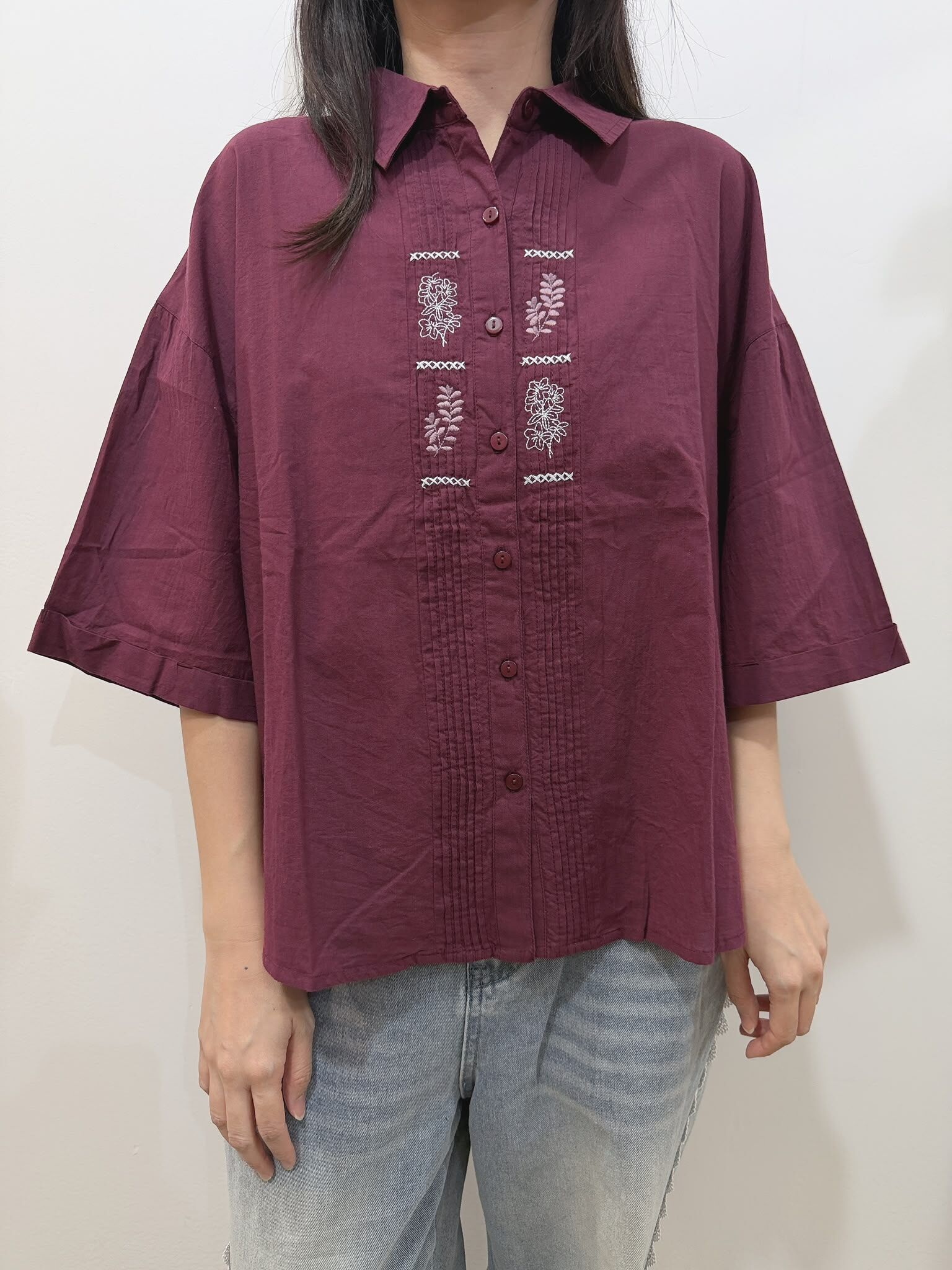 LN 植物刺繡襯衫短袖 TOP