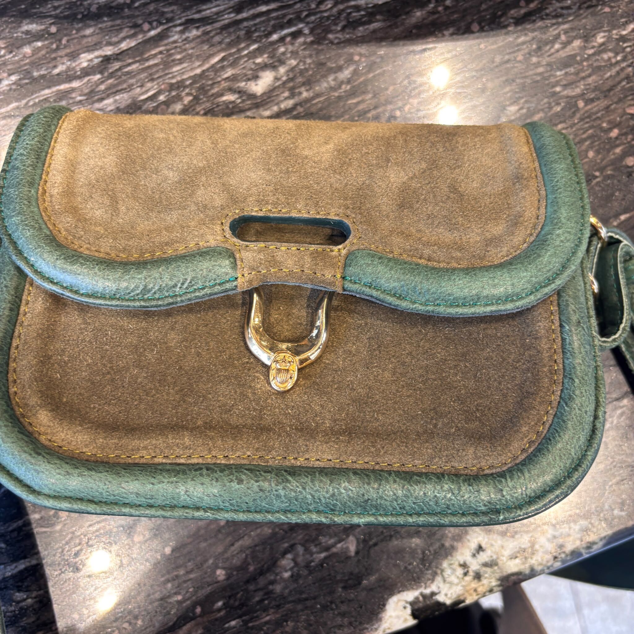 SMA-HHG1010-048 CLARIS VIROT-Bronze Green Suede Mini Manon Bag 3541 (A48)