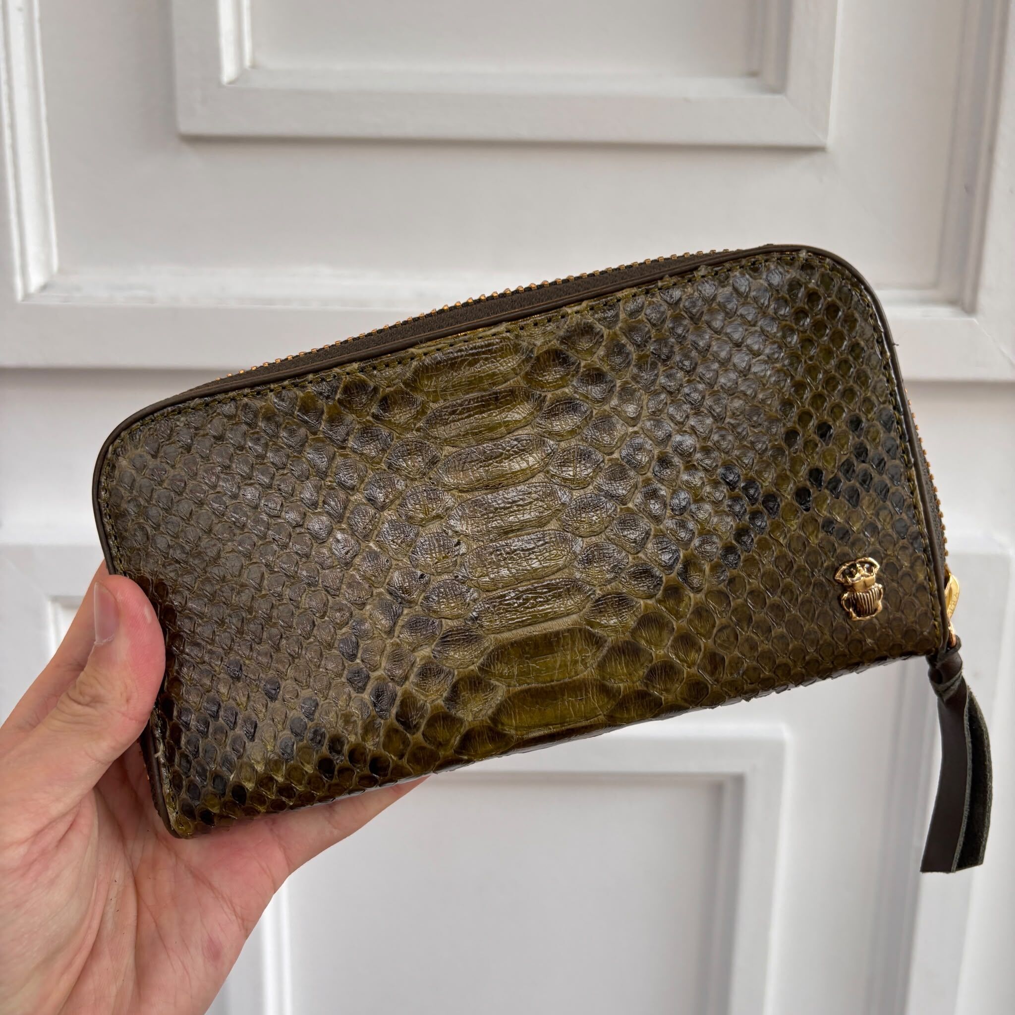 SMA-HHG1010-051 CLARIS VIROT-Portefeuille Python Bob Dark Kaki 510 (A51)