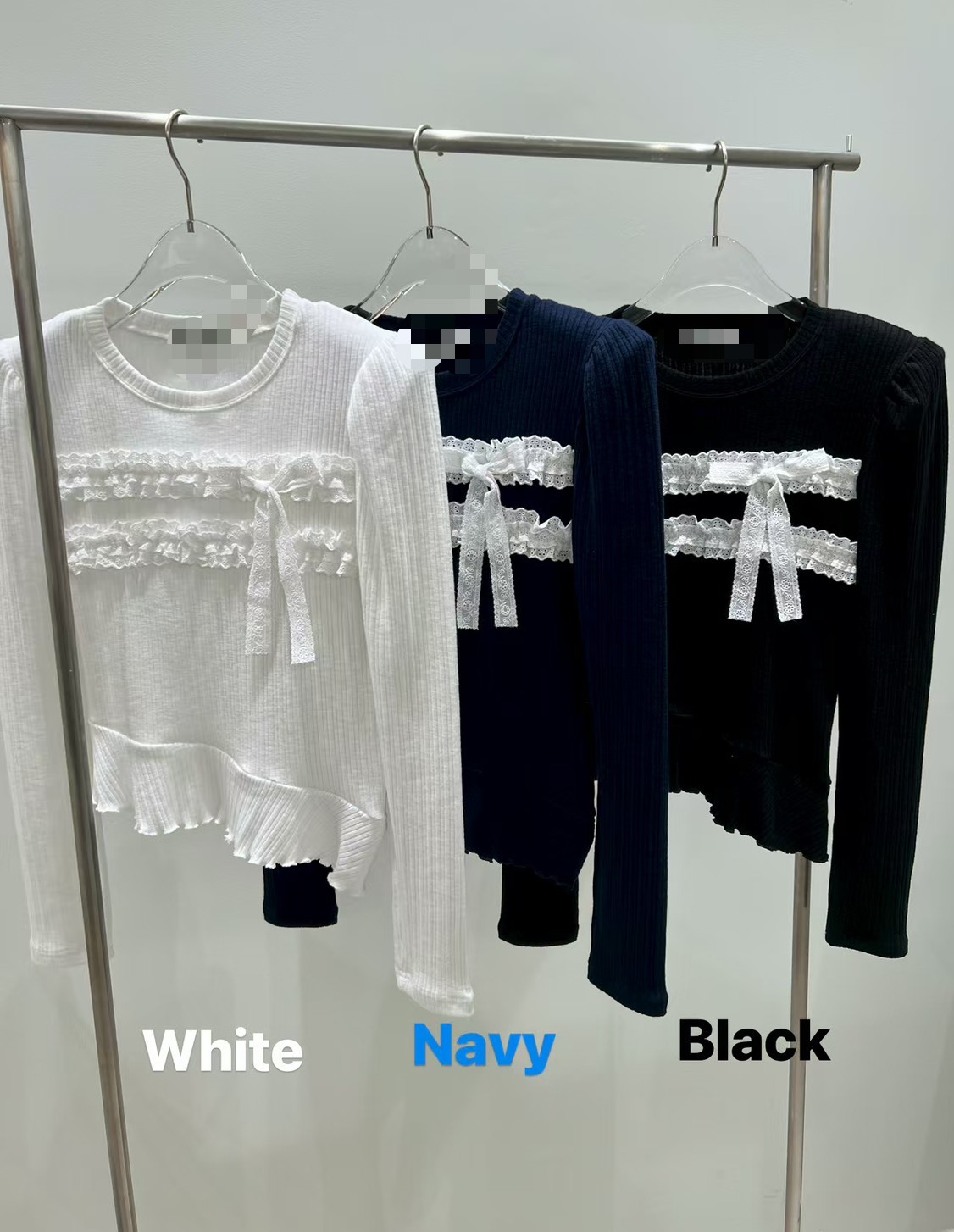 雙槓荷葉蝴蝶結長袖T