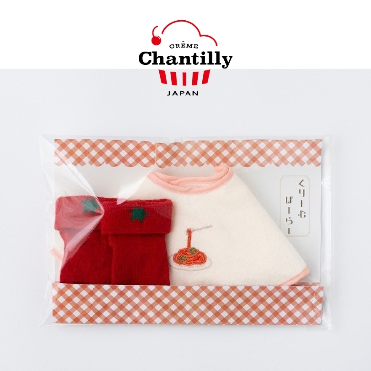 【日本 crème chantilly】圍兜＆襪子禮盒組－拿波里義大利麵｜奶白色