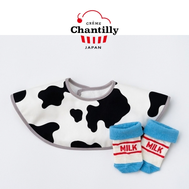 【日本 crème chantilly】圍兜＆襪子禮盒組－牛奶｜奶白色