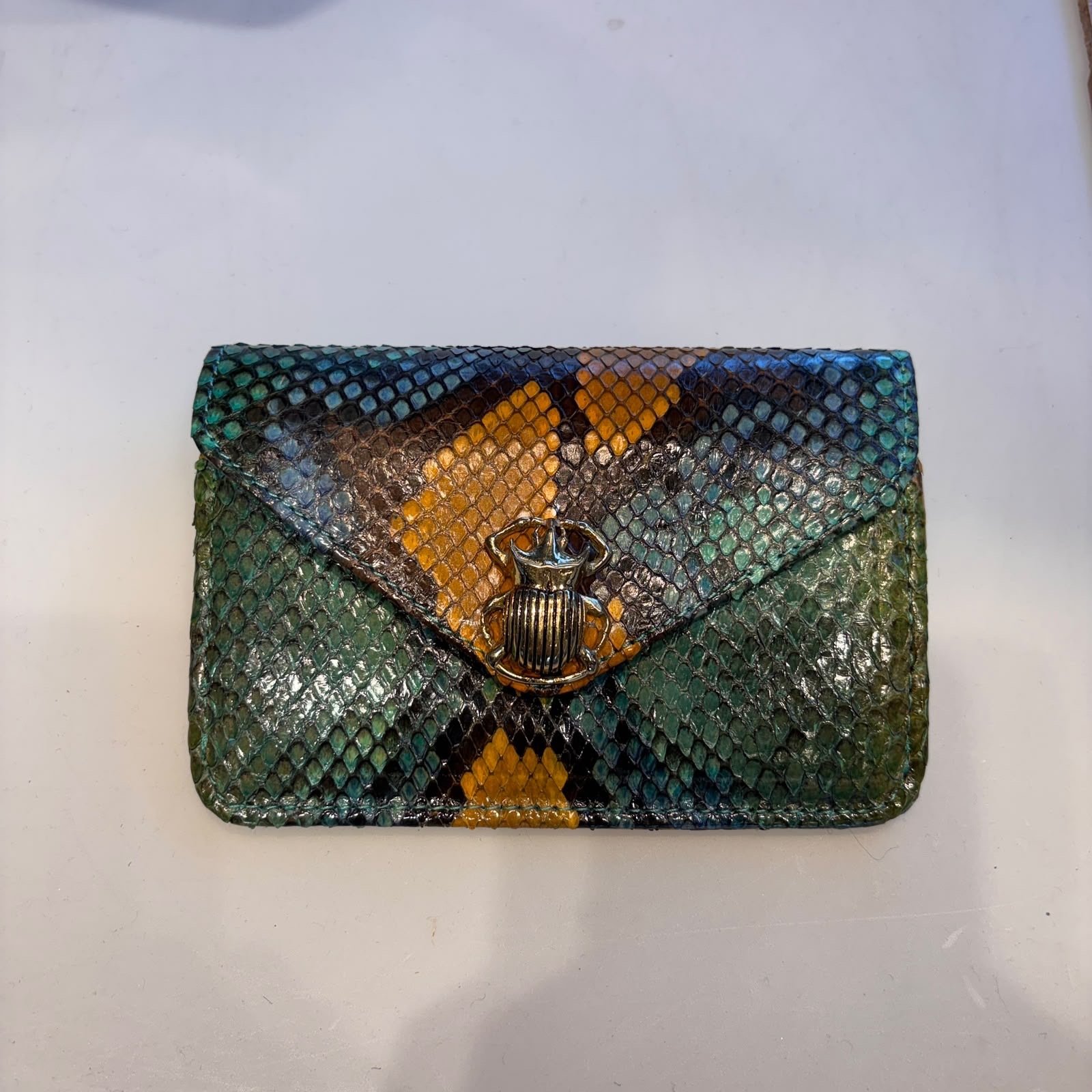 SMA-HHG1010-058 CLARIS VIROT-Porte Cartes Python Alex Lotus Bleu 4105 (A58)