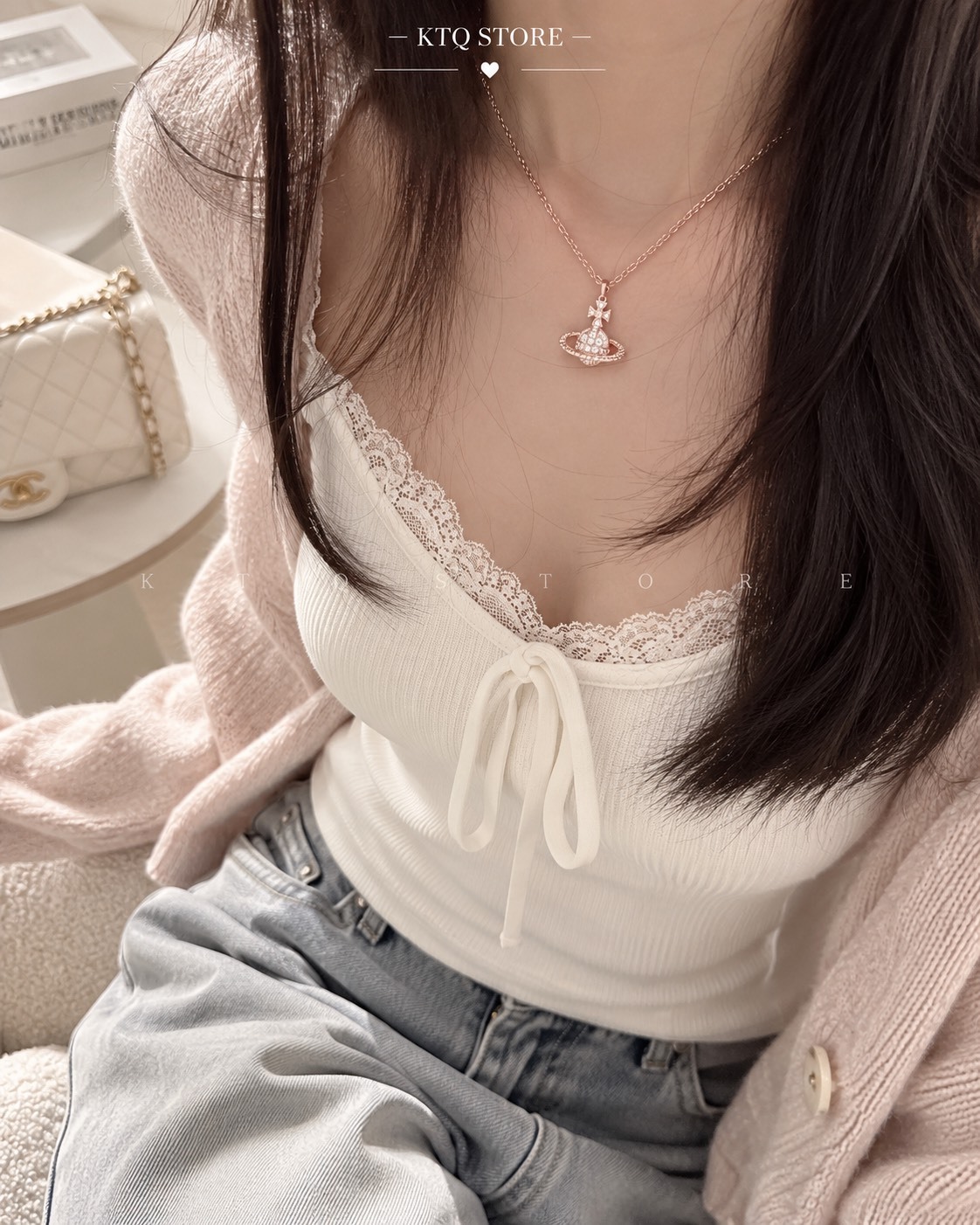 KTQ STORE ‧西太后 MAYFAIR 鉚釘平面土星 黃銅項鍊 女款 玫瑰金色63020052G118