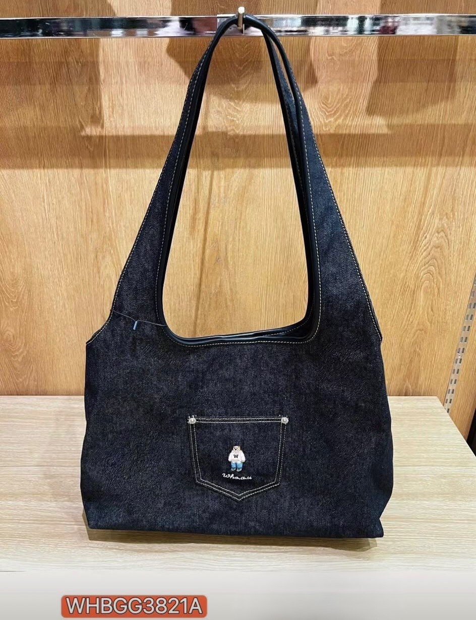 WA33 小熊刺繡牛仔托特包/單肩包 闊17.5 長12$299