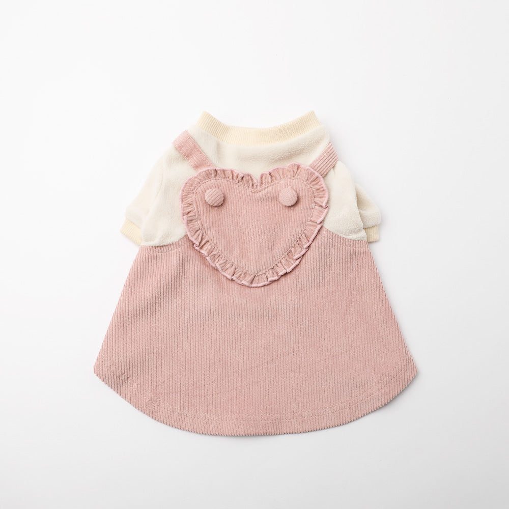 【Moncheri】Corduroy Heart Frill Docking Dress