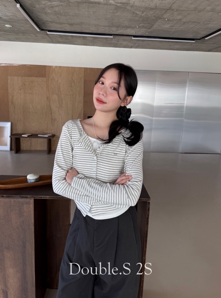 假兩件條紋棉tee*2色