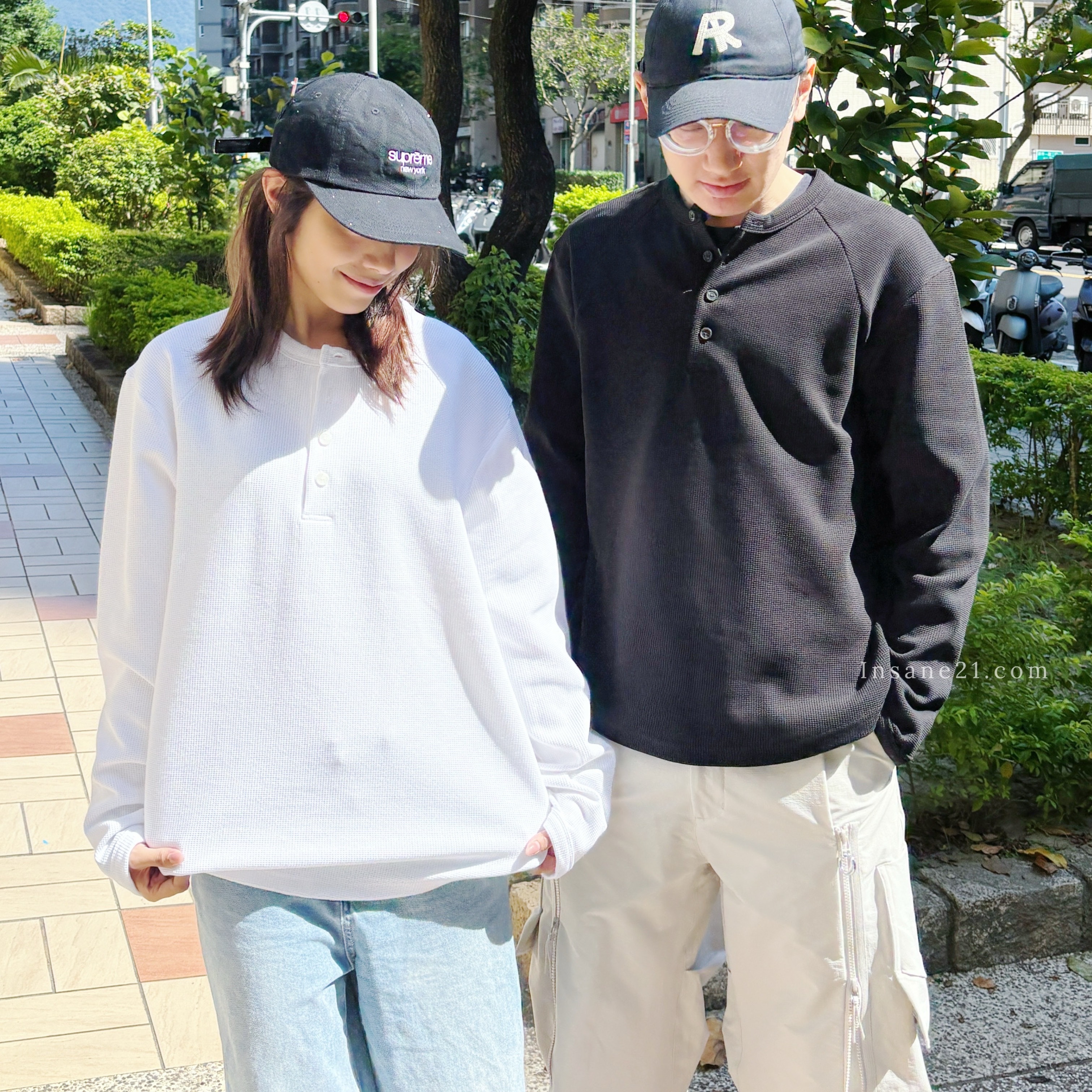 KINCH 華夫格 鬆餅格 亨利領 長袖 上衣 三色 韓國服飾