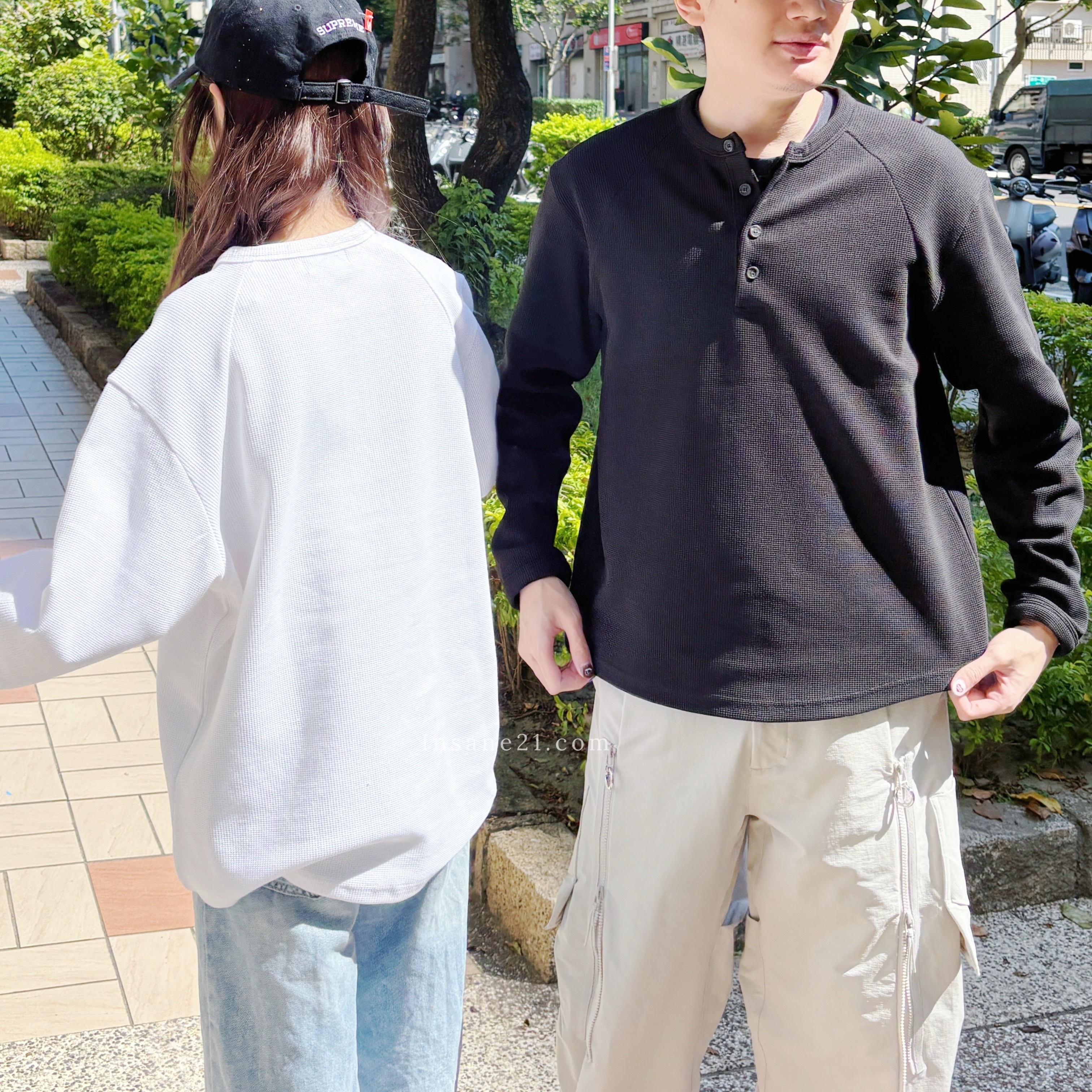 KINCH 華夫格 鬆餅格 亨利領 長袖 上衣 三色 韓國服飾