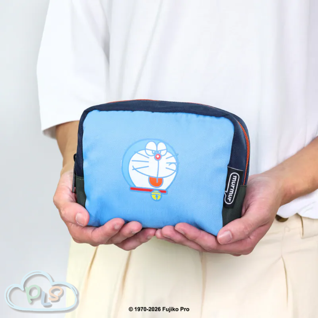 (Hello Daily) Makeup Bag │ Travel Storage Bag Doraemon Murmur Light Blue With Dark Blue Trim MB012j #30173
