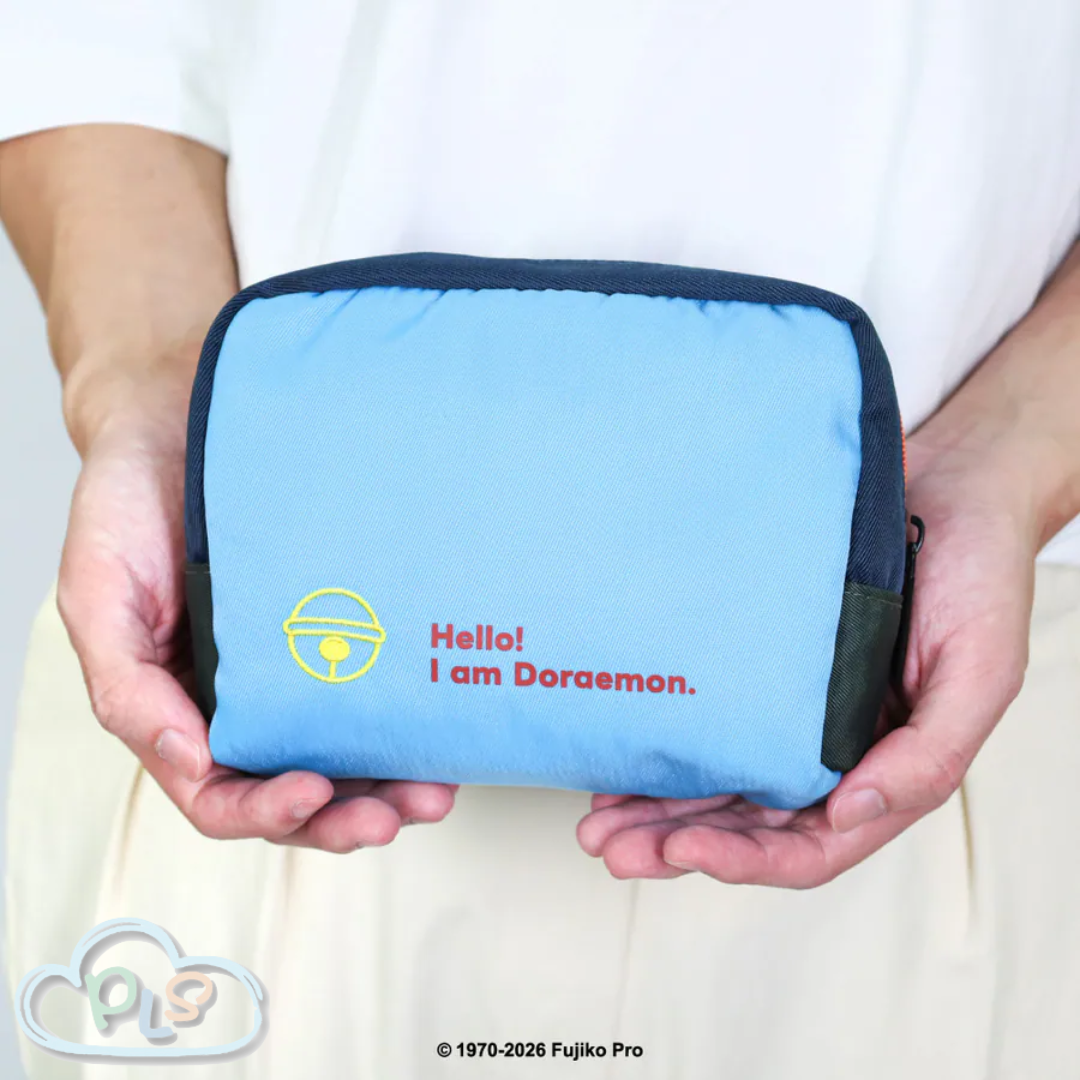 (Hello Daily) Makeup Bag │ Travel Storage Bag Doraemon Murmur Light Blue With Dark Blue Trim MB012j #30173