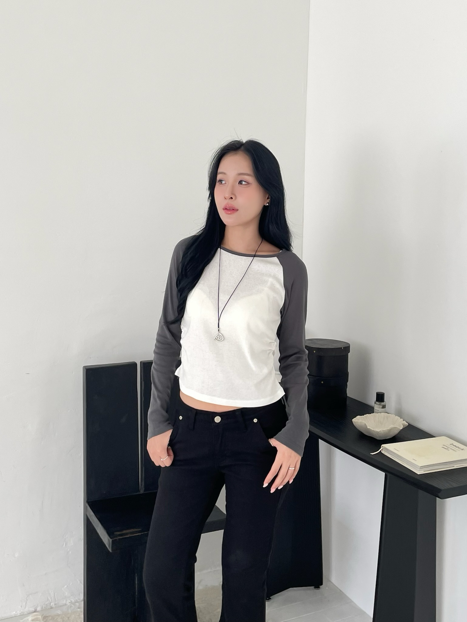 美式復古小心機棒球tee(白灰/灰黑)