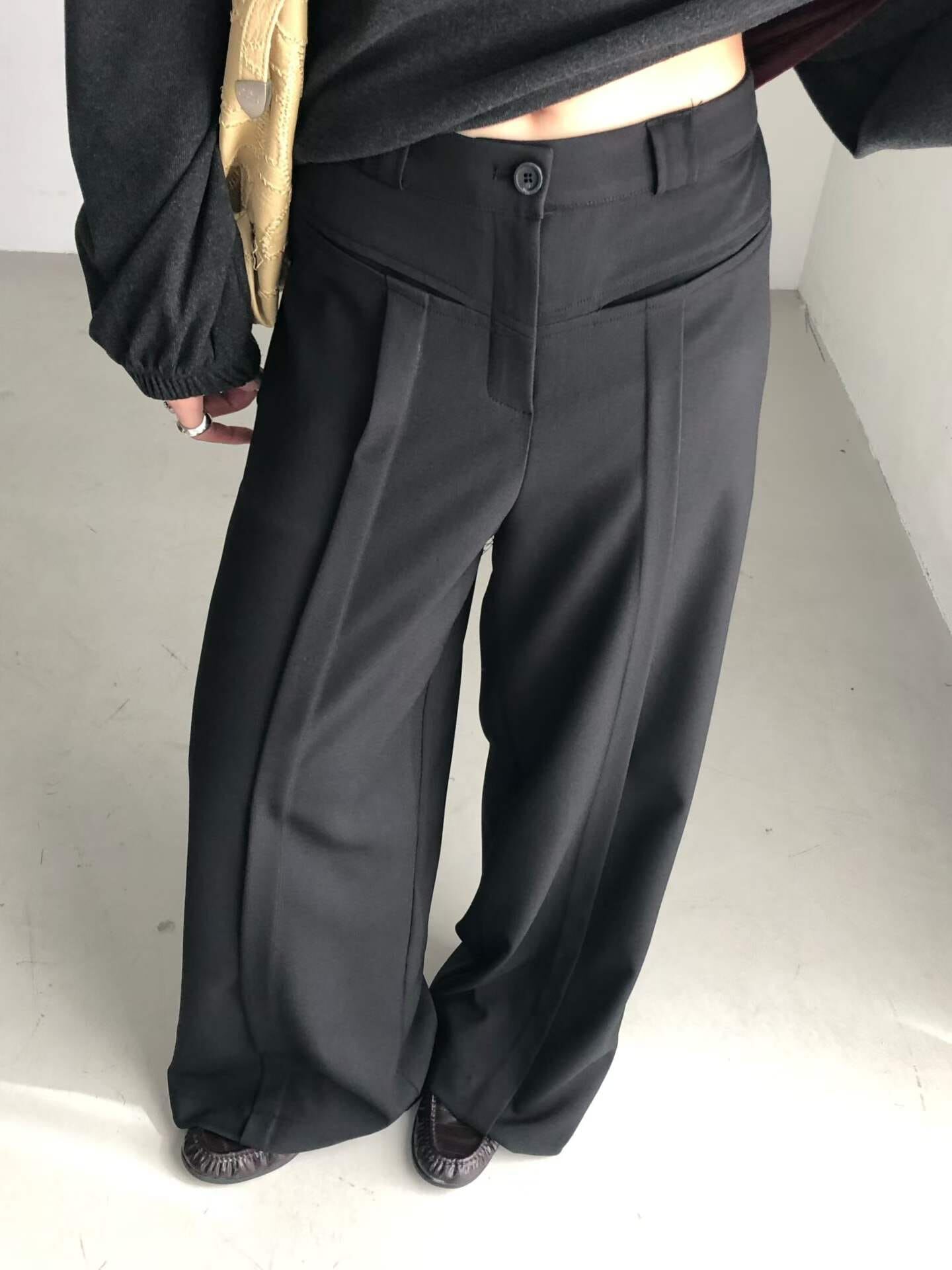 PN7203 立體雙褶高腰垂感寬褲