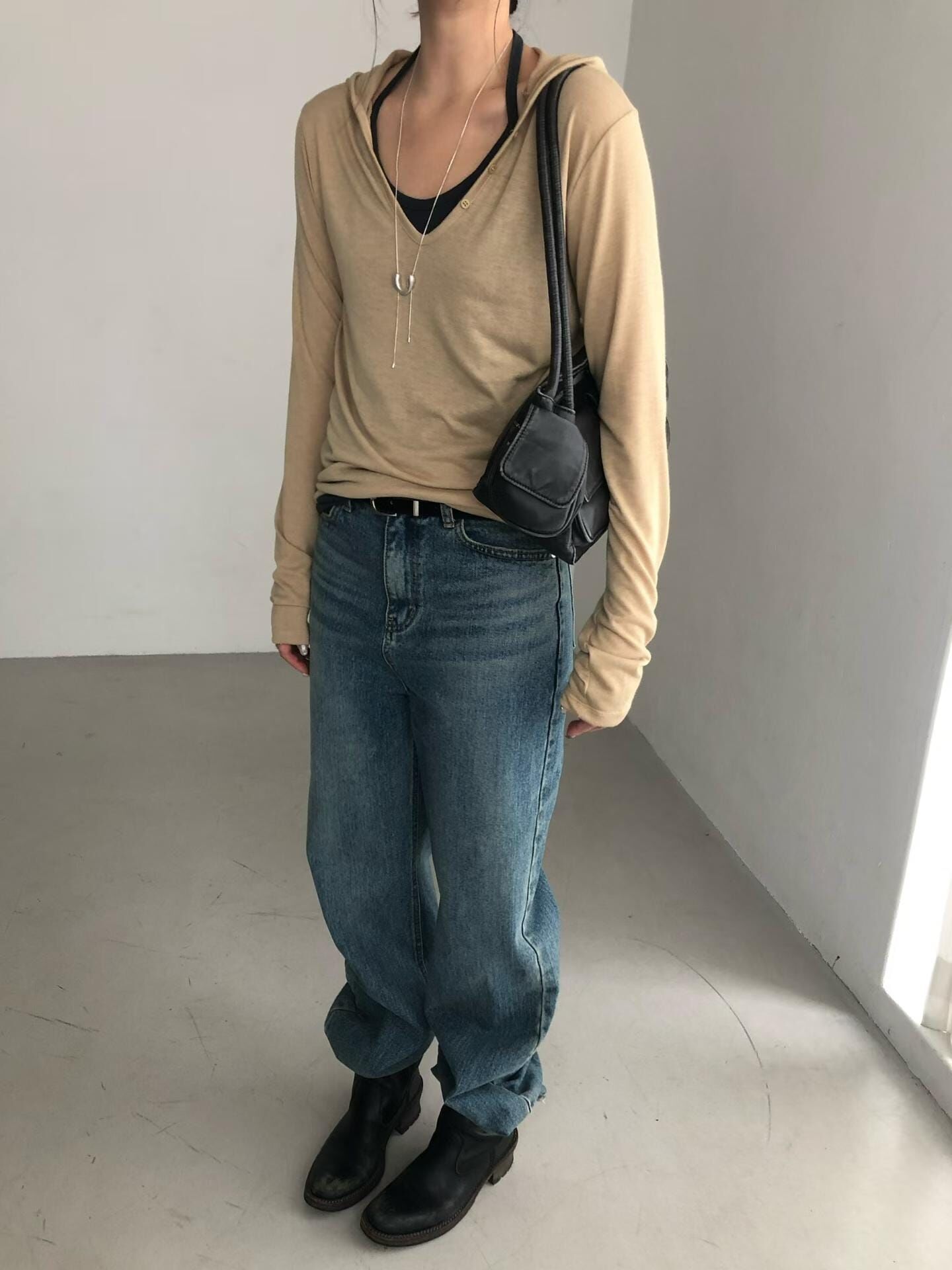 PN7205 復古水洗藍高腰寬牛仔褲