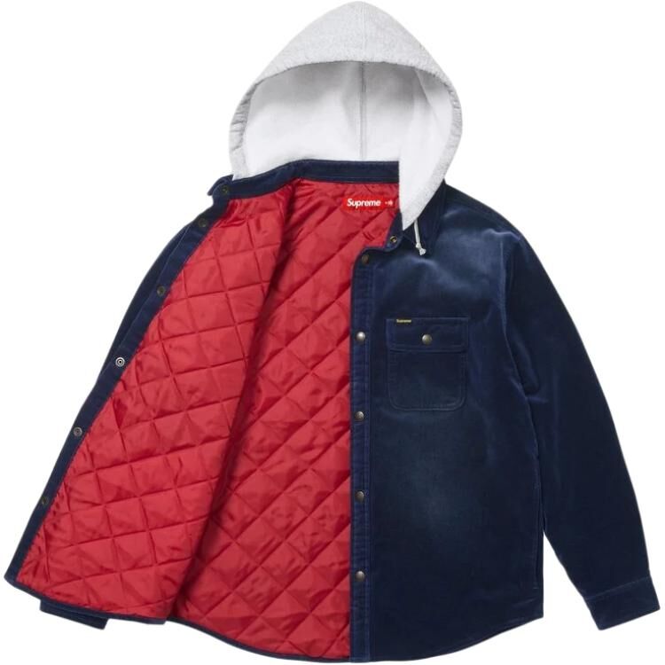 【代購】Supreme FW26 WEEK6 Quilted Lined Hooded Velvet Snap Shirt Jacket Unisex SUP-FW26-065