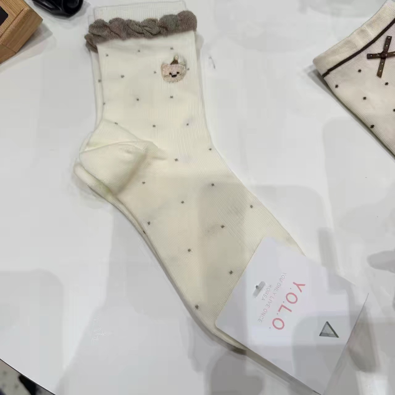 小熊點點短襪