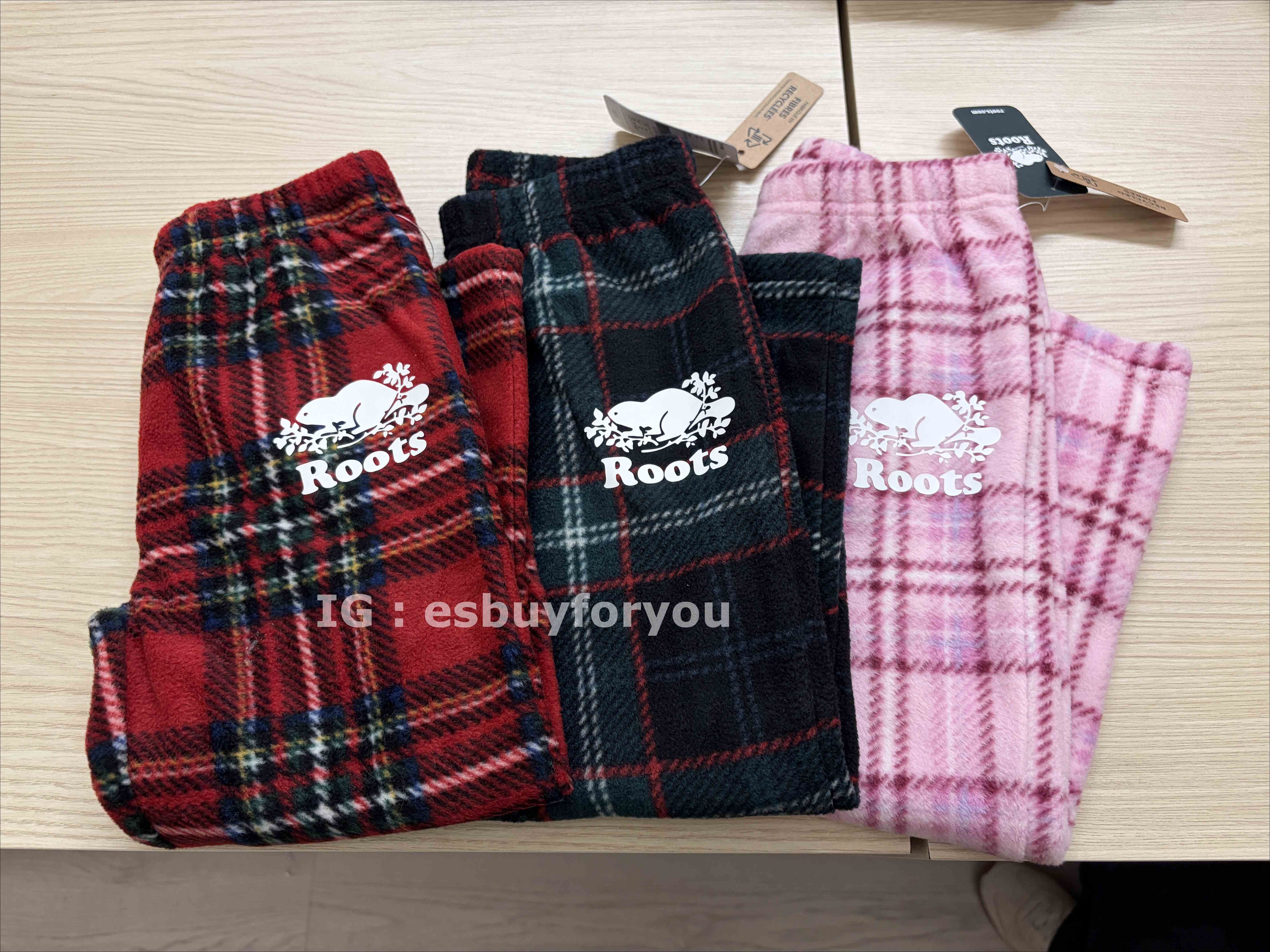 ROOTS 小童 格紋系列 搖立絨材質 刷毛 居家褲 (4色)