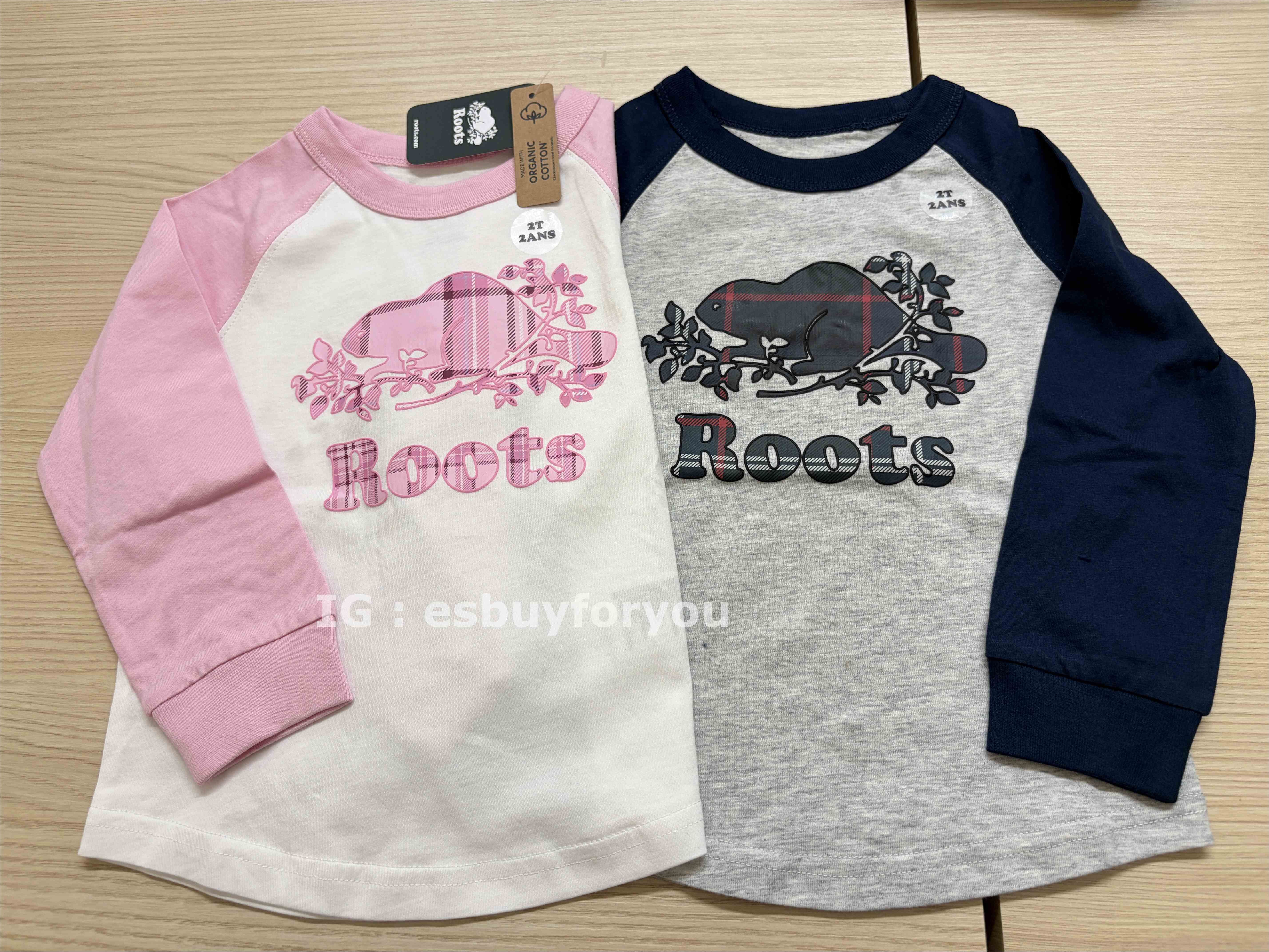 ROOTS 小童 格紋系列 棒球袖 長TEE (2色)
