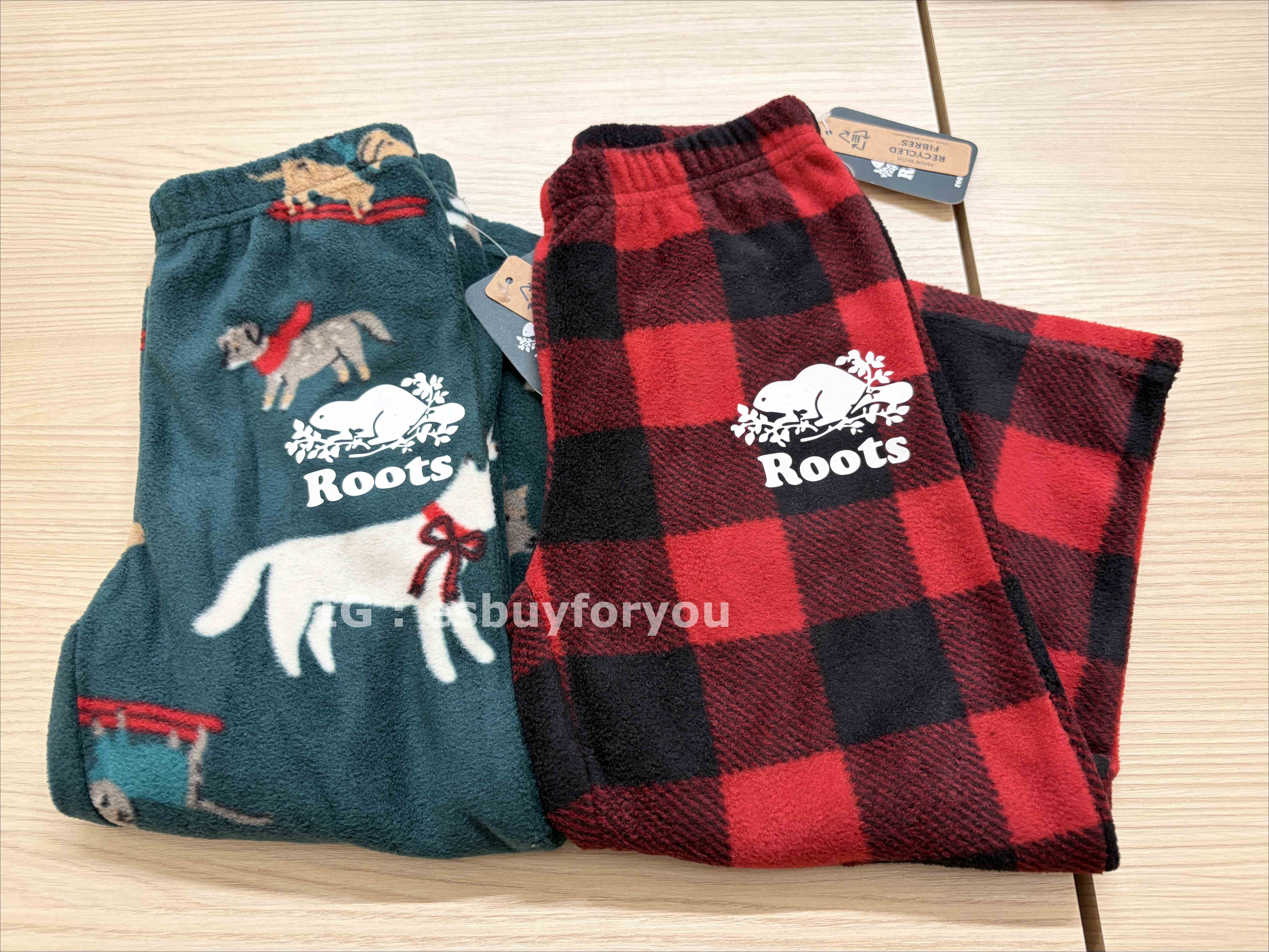 ROOTS 小童 格紋/冬季系列 搖立絨材質 刷毛 居家褲 (2色)