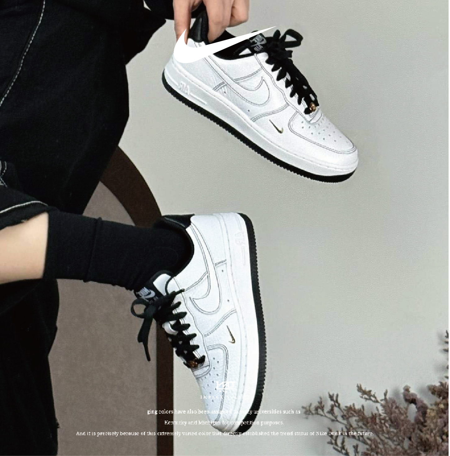 NIKE Air force1 mini jewel 黑白小金勾反車線 IB6543-101
