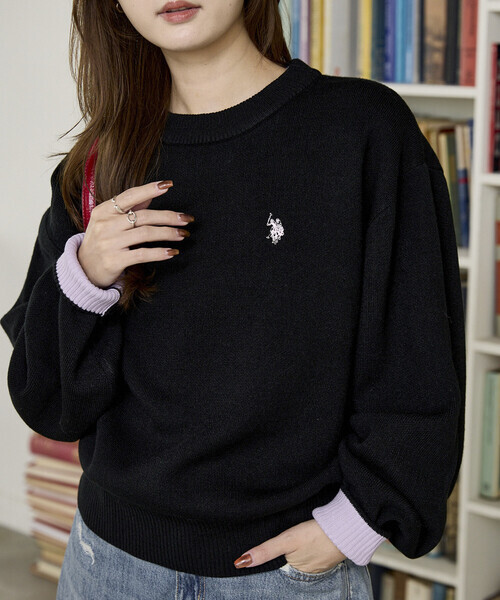 日本🇯🇵連線 U.S. POLO ASSN. X PUBLUX 撞色內襯羅紋圓領針織衫 針織 針織衫 撞色 長袖 刺繡 3色(任買兩件711免運)/預購