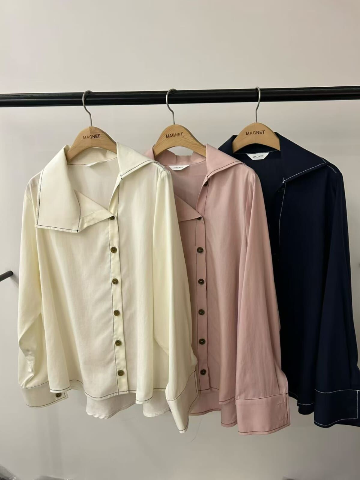 MN7214 明線斜領排扣襯衫