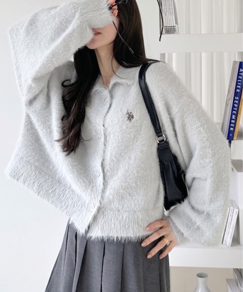 日本🇯🇵連線 U.S. POLO ASSN. x Ada. 刺繡排扣翻領蓬鬆針織衫 毛絨 針織 針織衫 POLO衫 長袖 刺繡 8色(任買兩件711免運)/預購