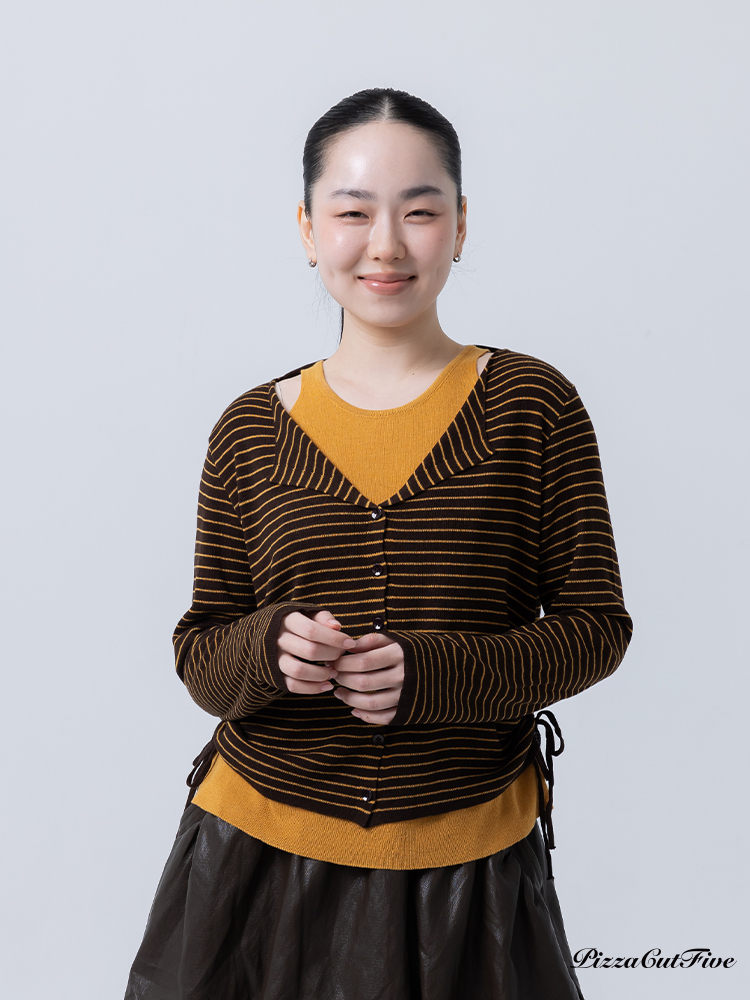 [兩件1580]假兩件式條紋針織長袖上衣 PizzaCutFive
