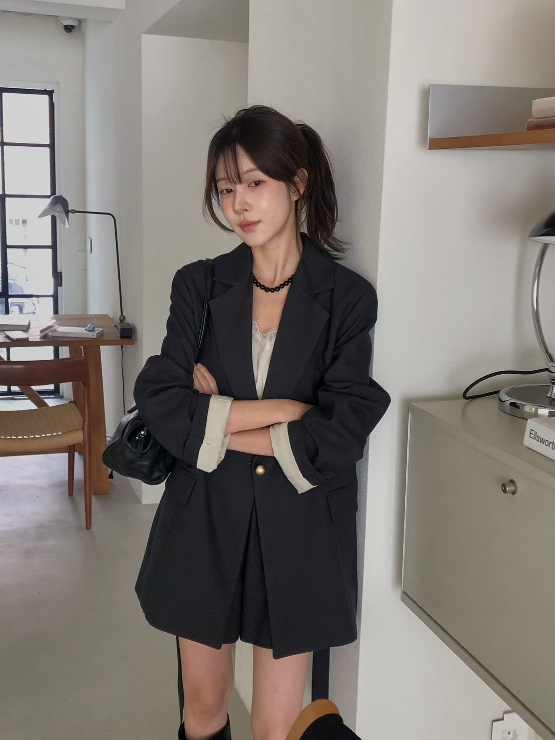 綁帶西裝單釦外套