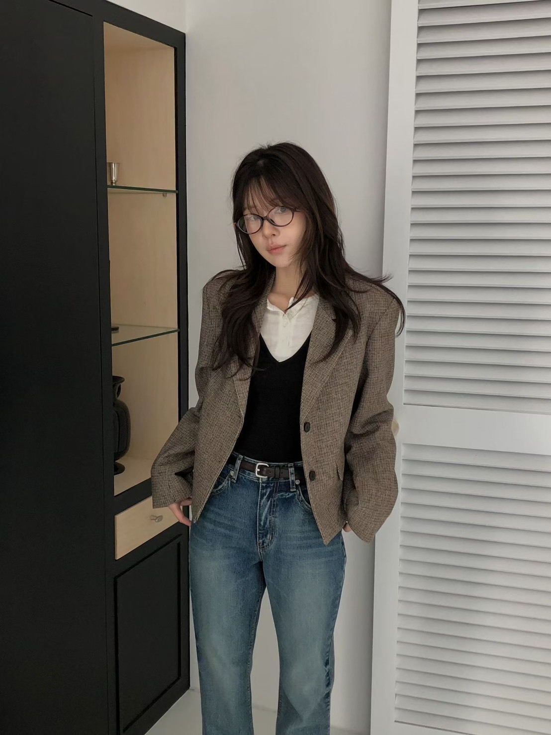 細格學院風西裝短外套