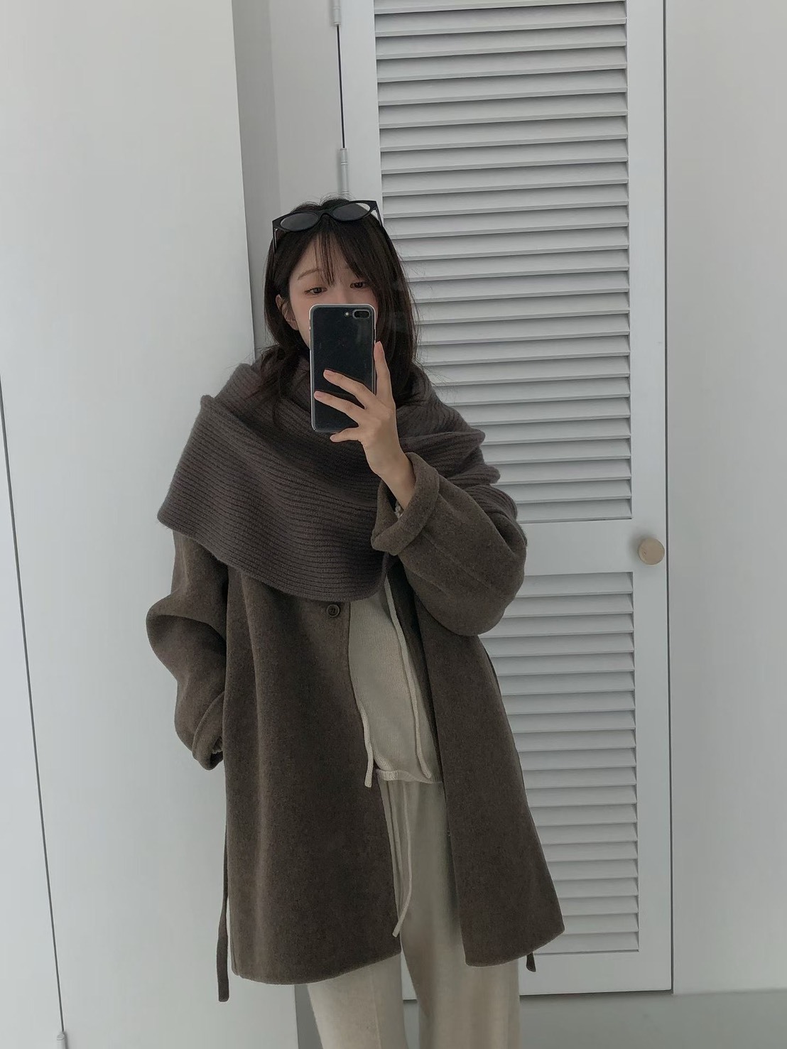 手工羊絨綁帶大衣+圍巾SET