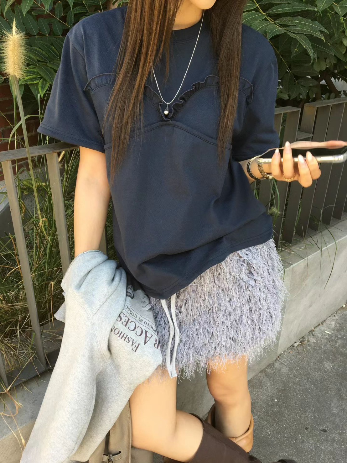 荷葉裝飾短袖T