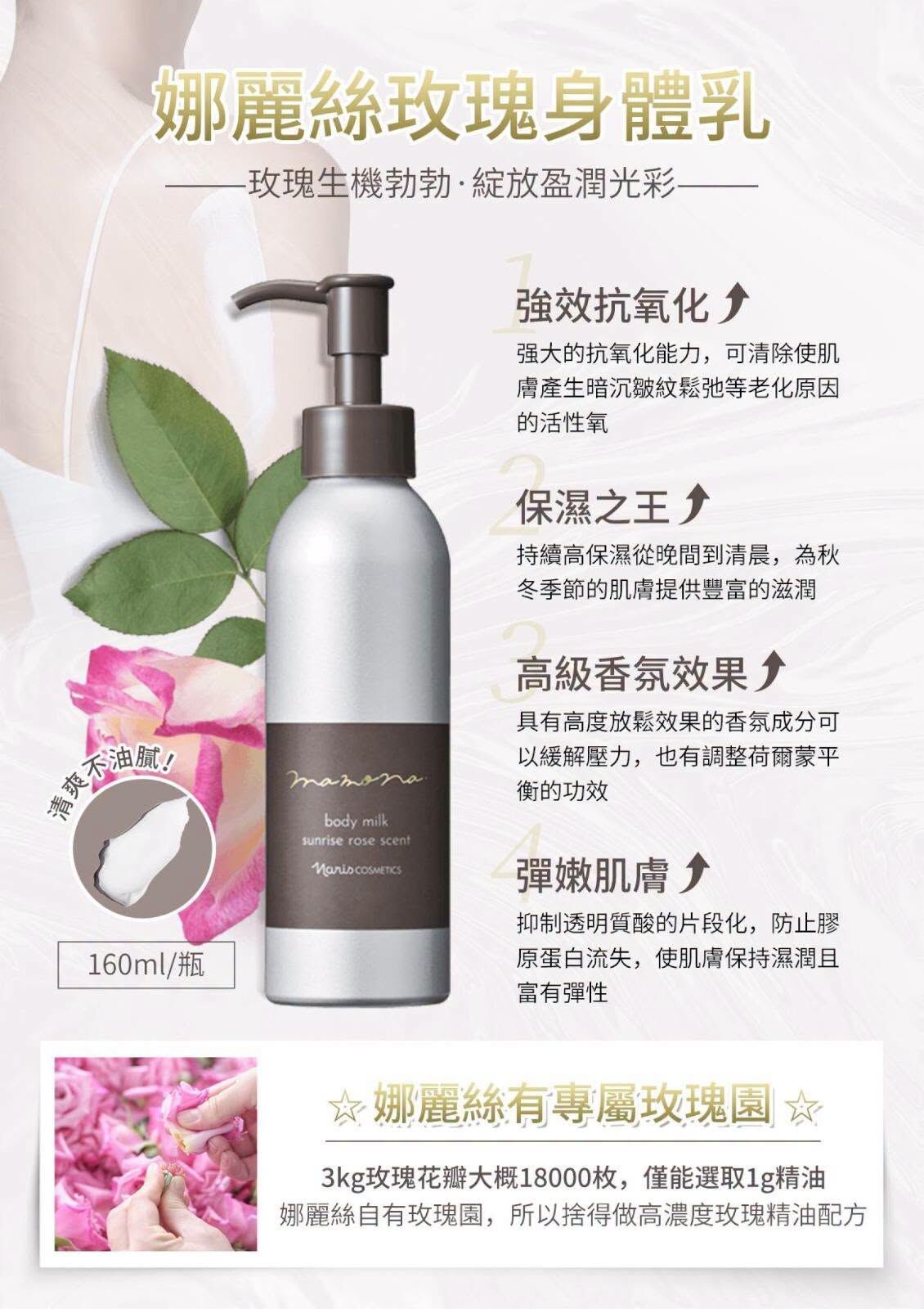 Naris-Mamoa玫瑰植萃保濕身體乳160ml (J2610 NA809)