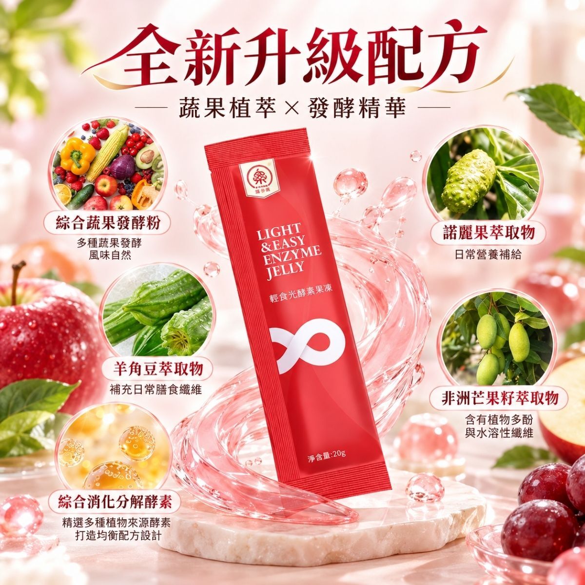 纖享樂輕食光酵素果凍20g×10條｜蔬果酵素 膳食纖維 果凍零食 隨身包 台灣製造【輕鬆購五金百貨】