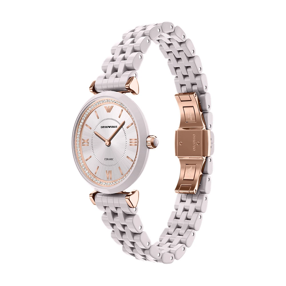 萬年鐘錶 - ARMANI   裸粉色全陶瓷石英女錶 AR70019 錶徑32MM