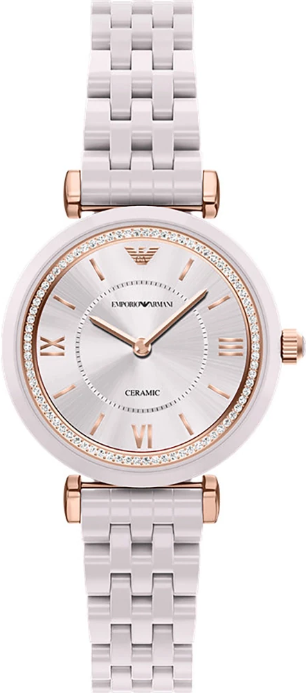 萬年鐘錶 - ARMANI   裸粉色全陶瓷石英女錶 AR70019 錶徑32MM