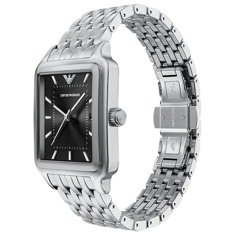 萬年鐘錶 - ARMANI  復古方形石英不鏽鋼男錶 AR11755 錶徑32MM