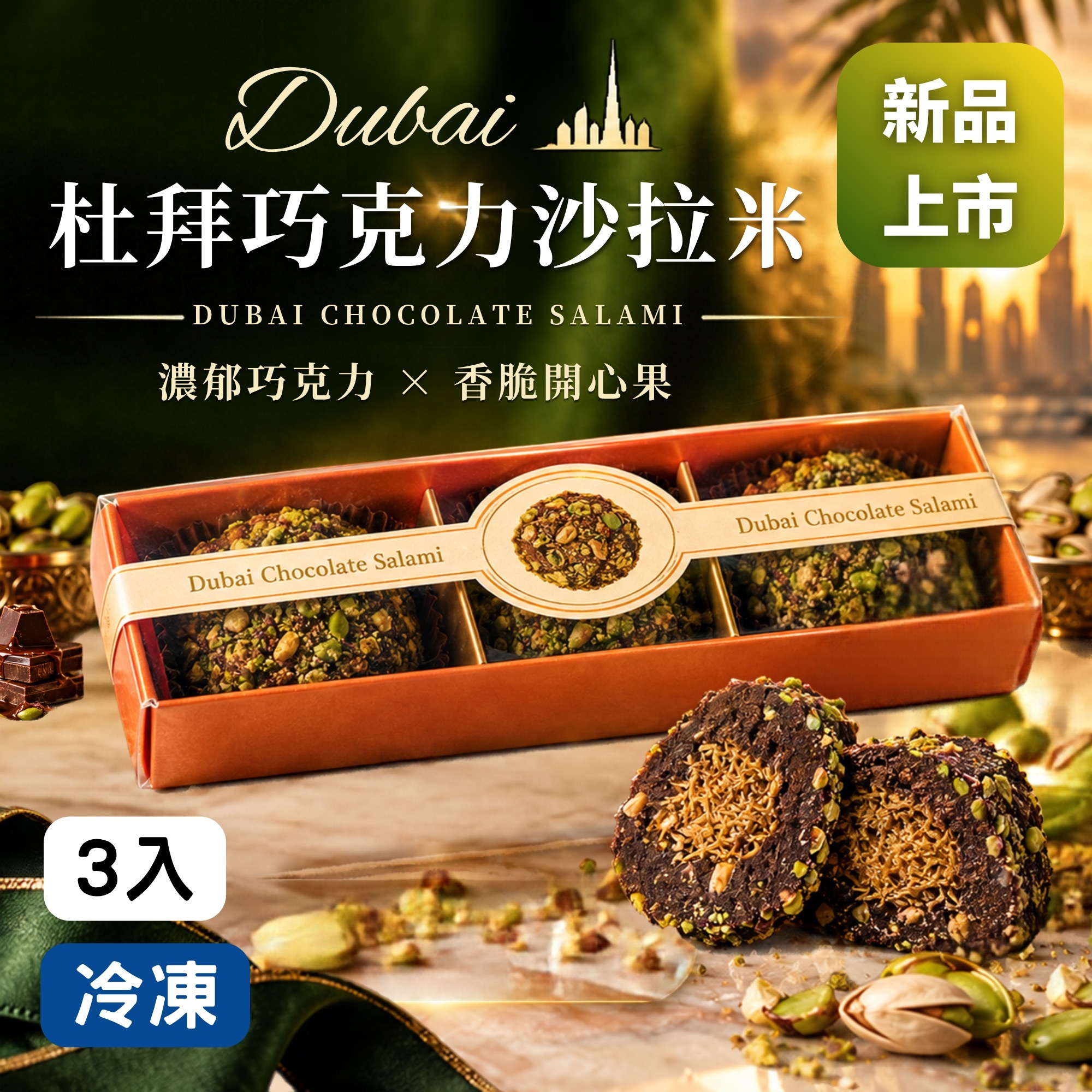 杜拜巧克力沙拉米【冷凍】【3入/盒】